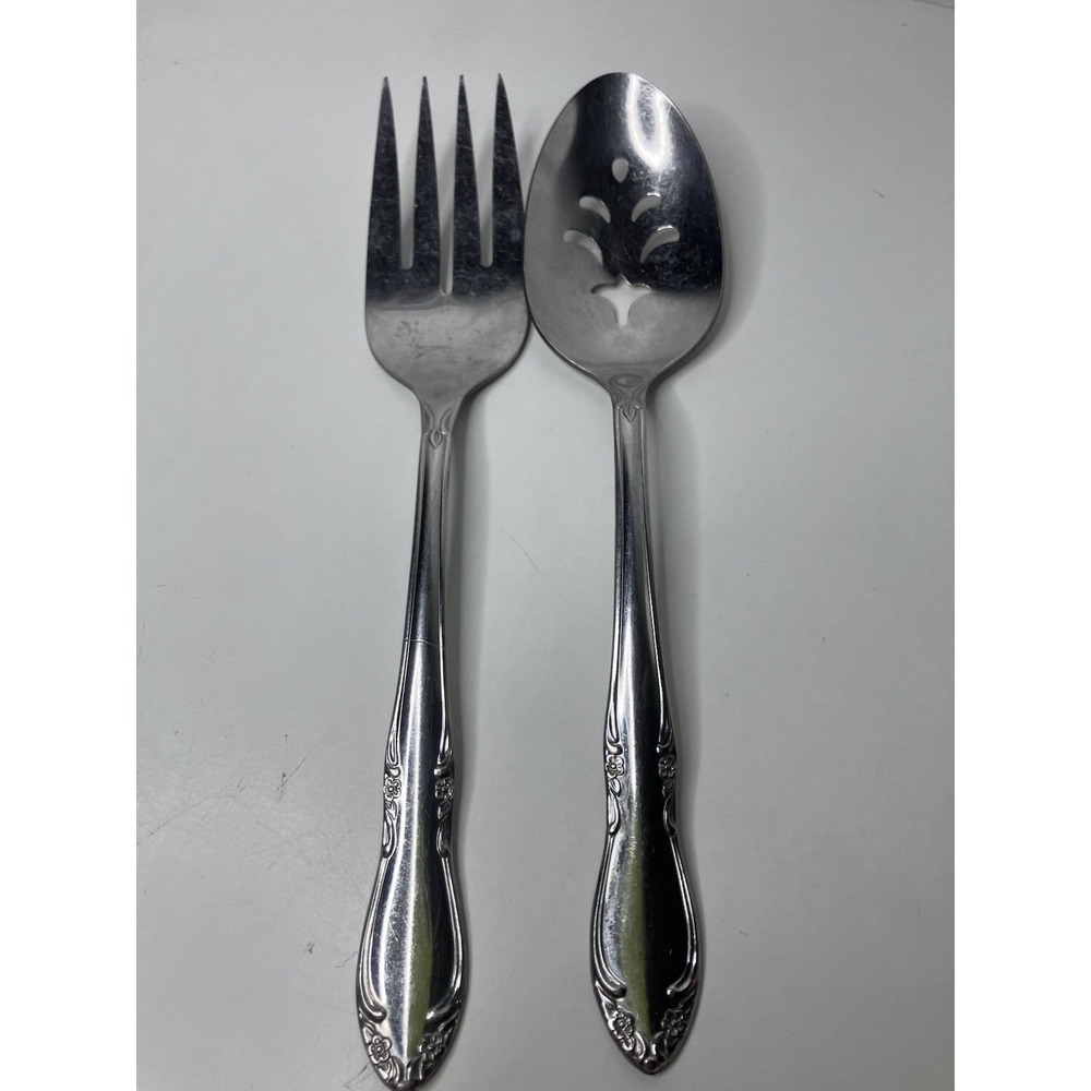 2 Oneida 8.25" HOSTESS SERVING SPOON FORK Distinction Deluxe Kennett Square